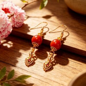 D266 Cinnabar Vajra Brush Earrings