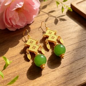 D268 Jade Lantern Moon Earrings