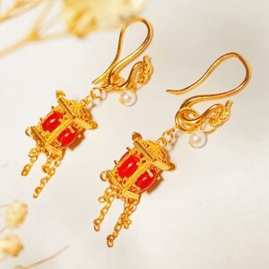 XSP079	Phoenix Pearl Nanhong Palace Lantern Earrings