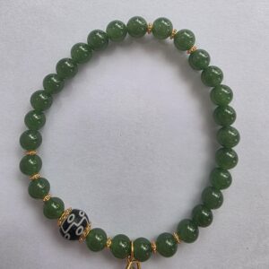 XSP066	Dzi Wealth Eye Stupa Green Jade Bracelet