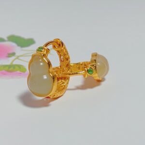 XSP027 Lotus Vine Gourd Jade Ear Clips