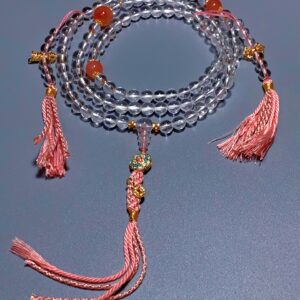 XSP052	Clear Quartz 108-Bead Mala, Peach Blossom Edition