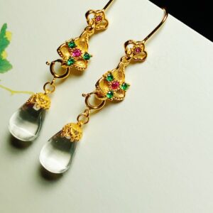 XSP078	Clear Quartz Water Drop Ruyi Earrings