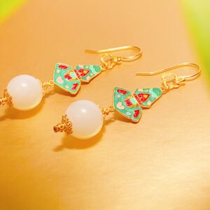 XSP084 Stupa Ruyi White Jade Earrings
