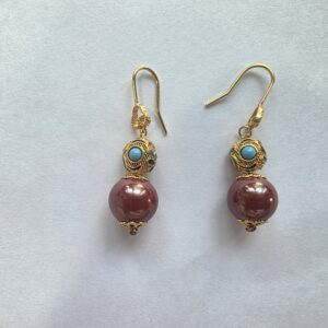 XSP083	Red Bead Pine Eight Treasures Ruyi Earrings