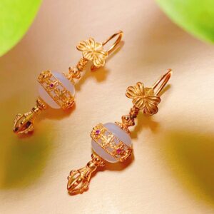 XSP075 Vajra Lotus White Jade Earrings